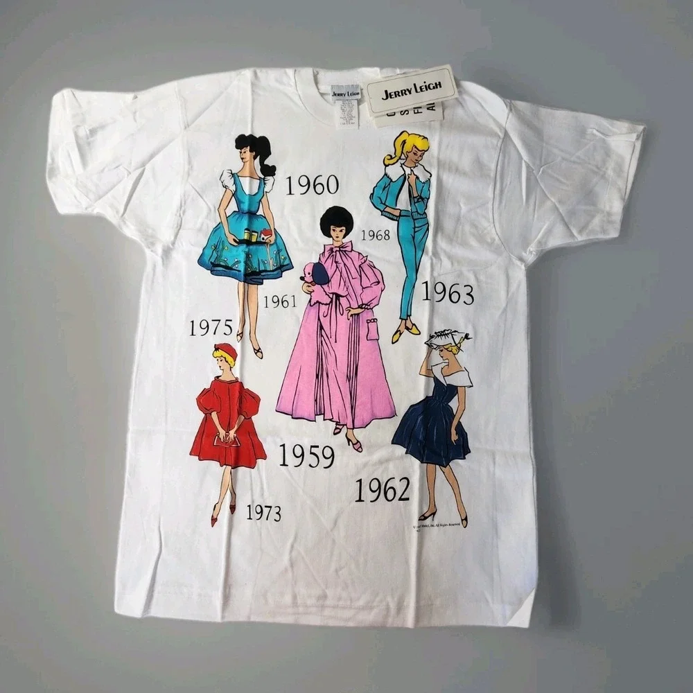VTG 1995 Jerry Leigh Mattel Barbie Through the Years Graphic T-shirt NIB Grail - Picture 1 of 9